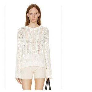 SABLYN Mitzy Distressed Cable Knit Sweater Cream cotton Cashmere Size Small